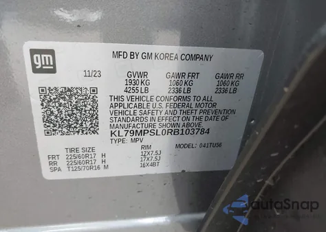 2024 Chevrolet Trailblazer Fwd Lt z USA, uszkodzony, nr VIN KL79MPSL0RB103784